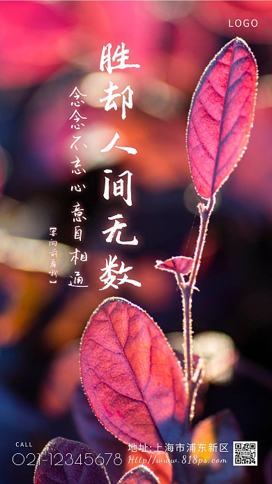 胜却人间无数粉色简约文艺摄影图海报