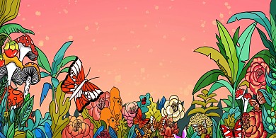 狂欢百花齐放卡通庆祝海报