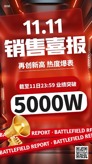 双十一营业额销售战绩喜报手机海报