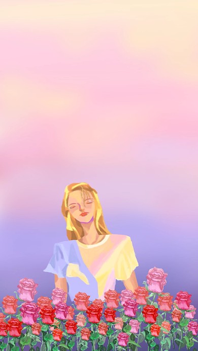 梦幻花海女孩早晚安日签海报
