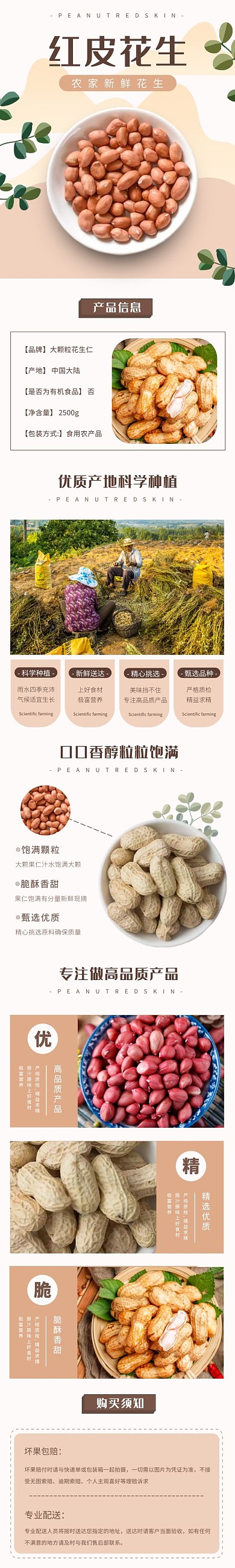 红皮花生手绘清新黄色食品详情页