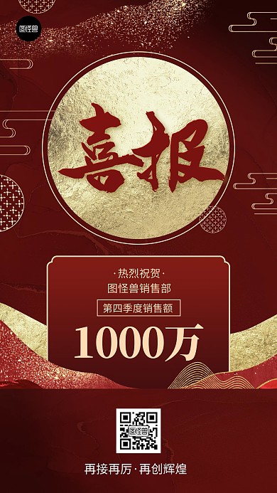 喜报战报贺报业绩汇报卡片红色鎏金风海报