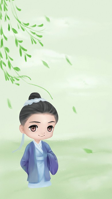 图怪兽原创背景古风小清新手绘插画