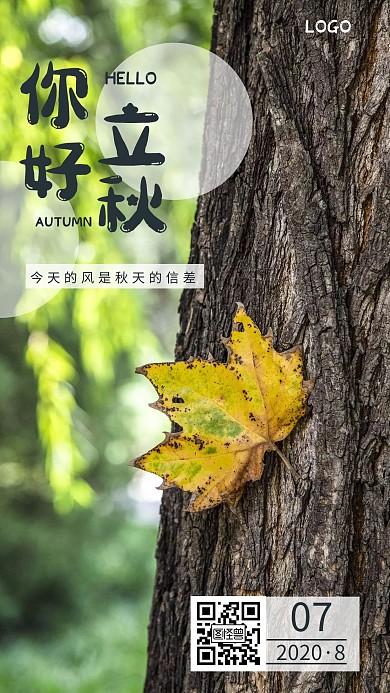 你好立秋秋天柿子摄影节气手机海报