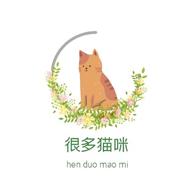 圆形卡通很多猫咪logo