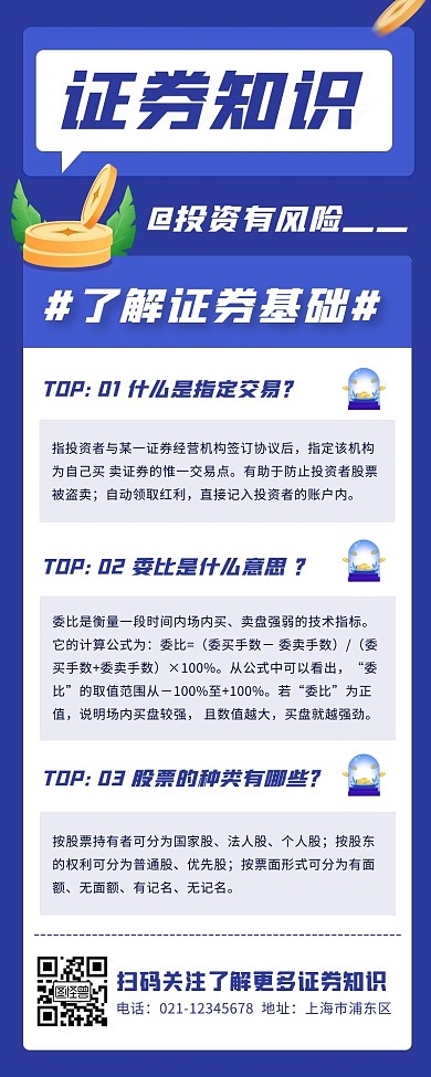 蓝色扁平风金融证券知识介绍营销长图