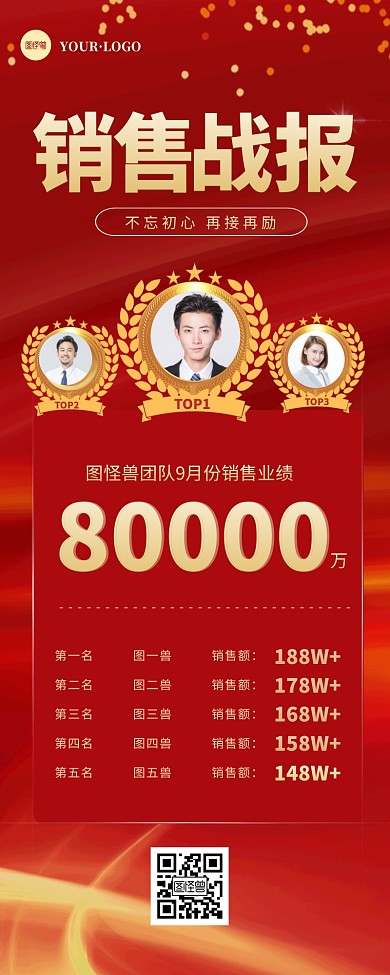 红色简约大气销售战报营销长图
