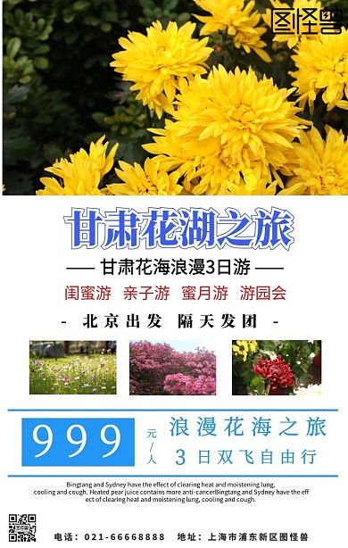 甘肃花湖旅游手机海报