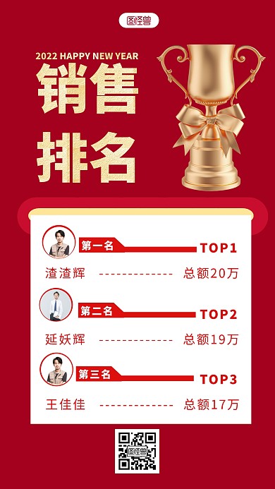 销售颁奖排名宣传简约红色3D海报