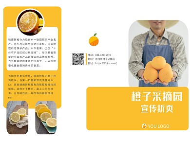 黄色简约风橙子采摘园宣传三折页