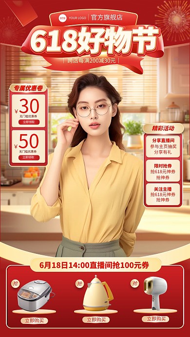 618好物节直播促销活动直播间背景