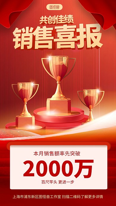 红色企业公司销售排行榜表彰3D海报