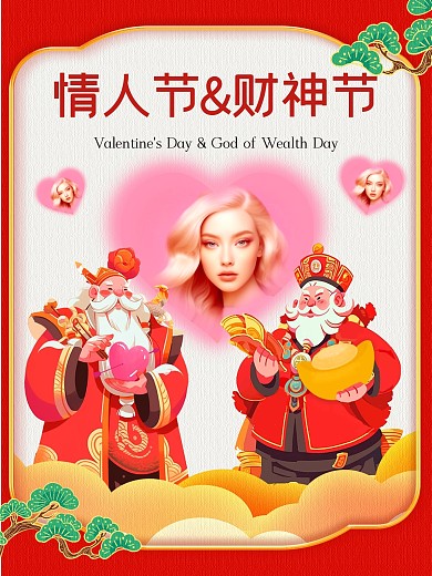 情人节遇上财神节创意趣味小红书封面