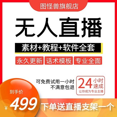 淘宝虚拟产品教学无人直播红色简约主图