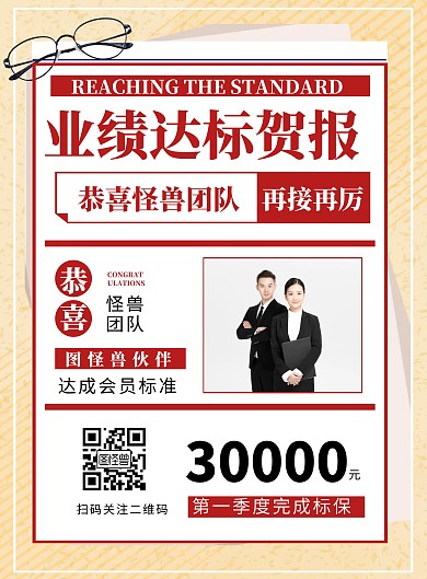 业绩达标喜报报纸风格印刷海报