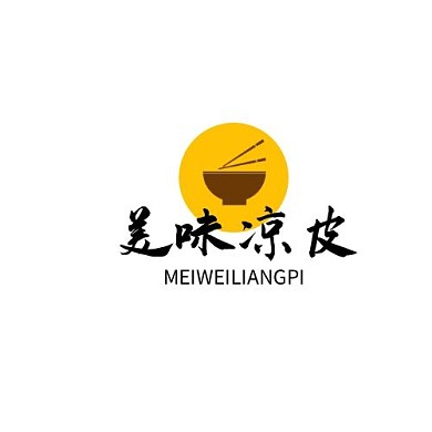 凉皮铺简约线框红色餐饮logo