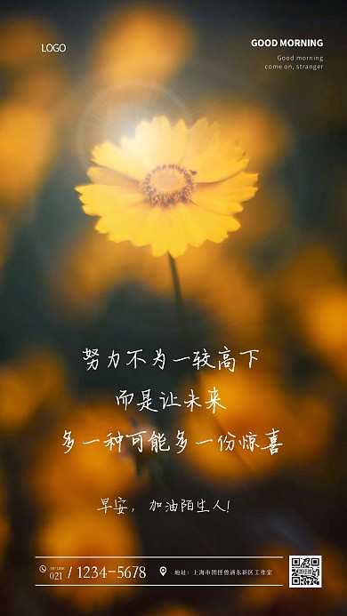 简约大气小雏菊背景早安励志摄影图海报