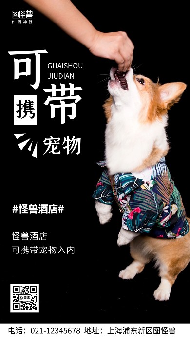 摄影图酒店对宠物开放白色简约风手机海报