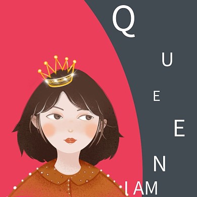 红色卡通风女孩红包头像