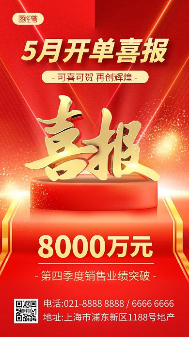 红金光效喜报手机海报