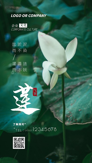 企业传统文化莲花精神手机海报