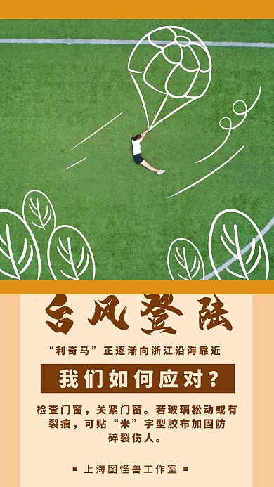 撞色几何简约台风利奇马来袭预防海报