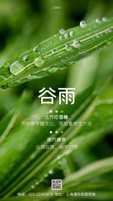 摄影图谷雨谚语习俗绿色简约风手机海报