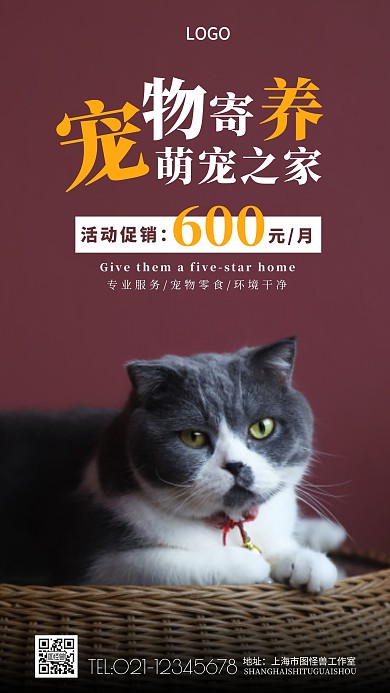 宠物寄养中心宣传卖点促销摄影图海报