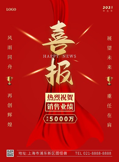 销售业绩喜报竖版海报