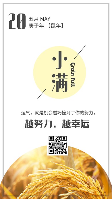 白色简约麦子小满节气励志类早安日签