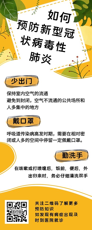 黄色简约如何预防新型肺炎营销长图
