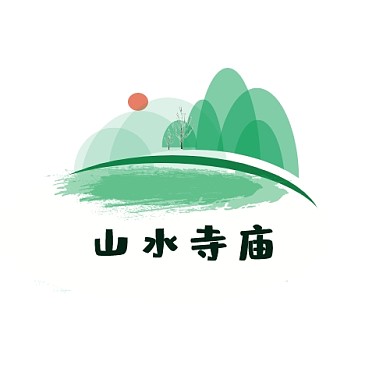 logo设计山水寺庙绿色自然写意民宿头像