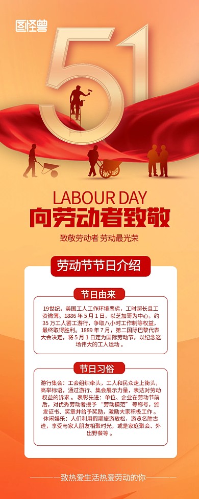 创意五一劳动节节日介绍公众号文章长图