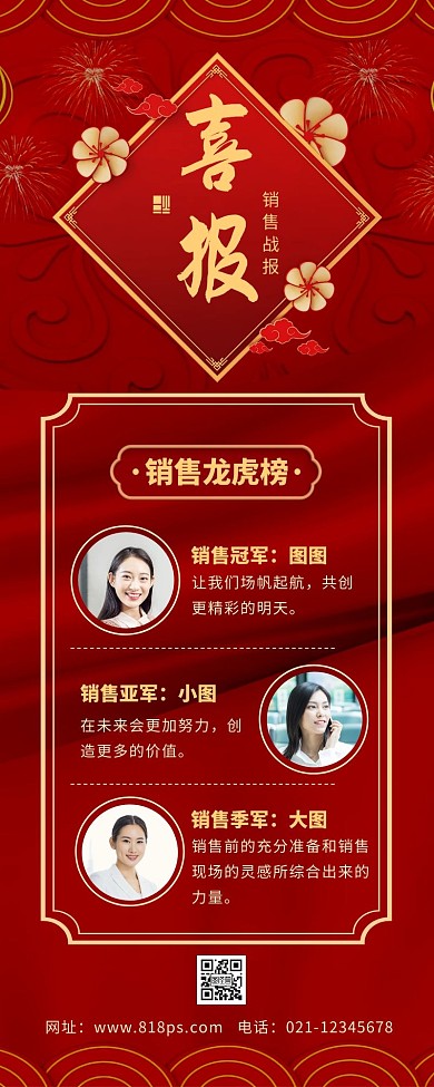 喜报宣传战报红色中国风营销长图