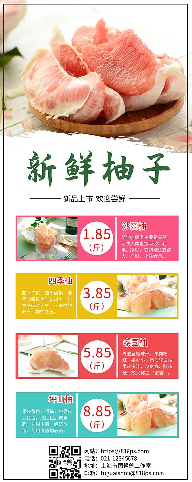 柚子水果简约清新风宣传易拉宝