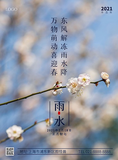 雨水节气祝福竖版海报