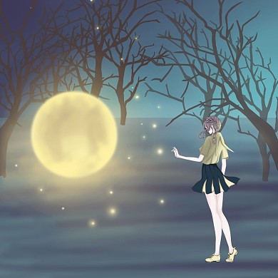抽象夜晚女孩平面头像
