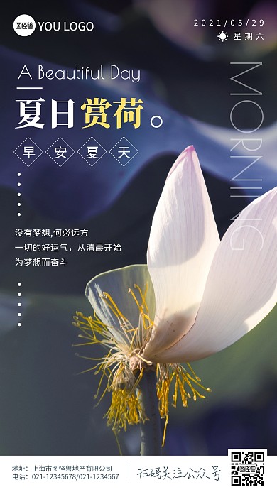 每日一签早安夏天祝福赏荷清新鸡汤日签