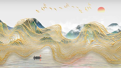 图怪兽原创元素古风新中式风格装饰画背景