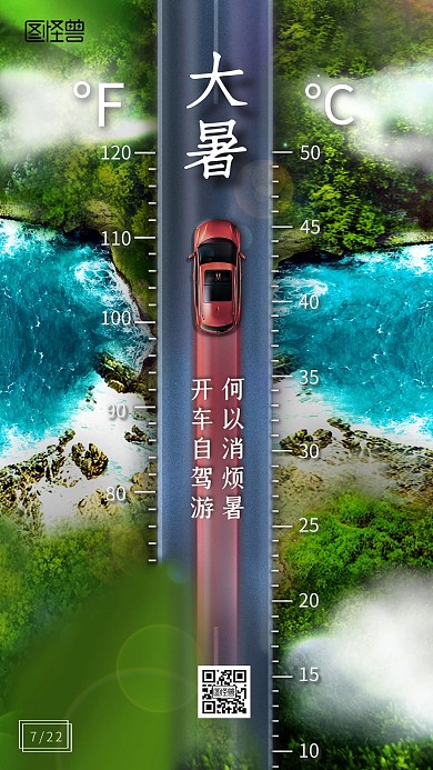 创意公路俯视图森林海边汽车海报