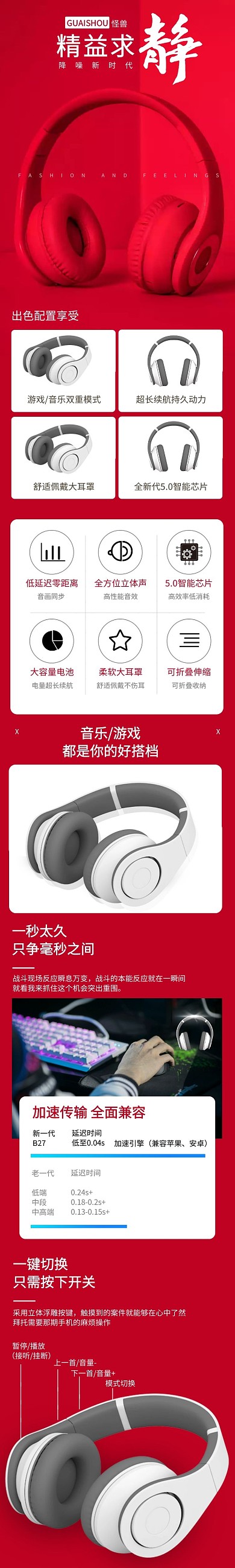 红色大气PC耳机详情页模板