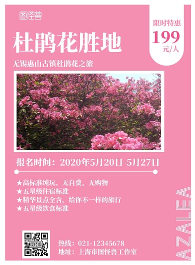 无锡杜鹃花粉色简约旅游海报	