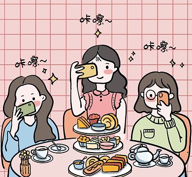 朋友一起拍照卡通粉色背景闺蜜朋友圈封面