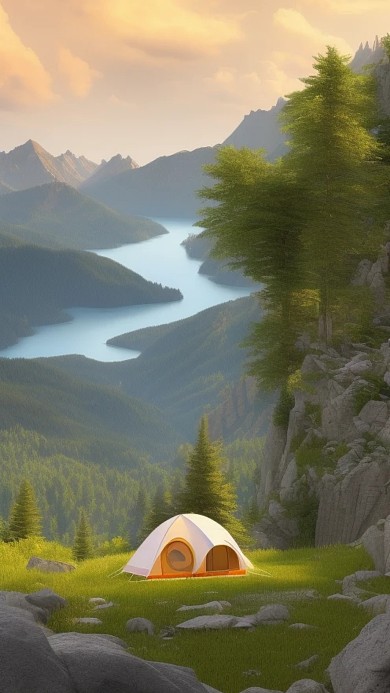 自然风景露营山谷顶AI数字作品