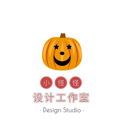 红色卡通小怪怪设计工作室头像logo