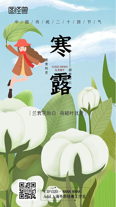 简约清新传统节气寒露日签手机海报