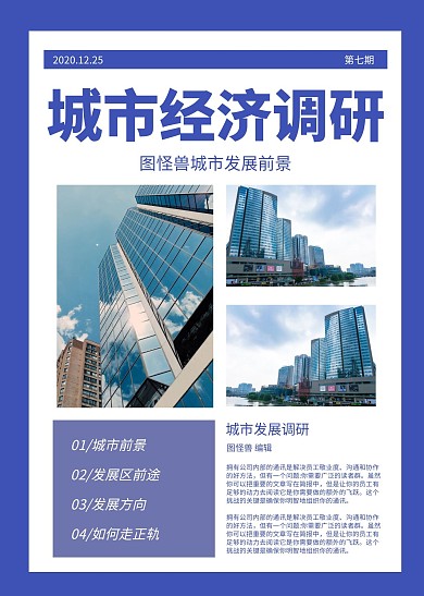 城市经济调研蓝色简约简报