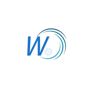 we扁平蓝白平面logo设计