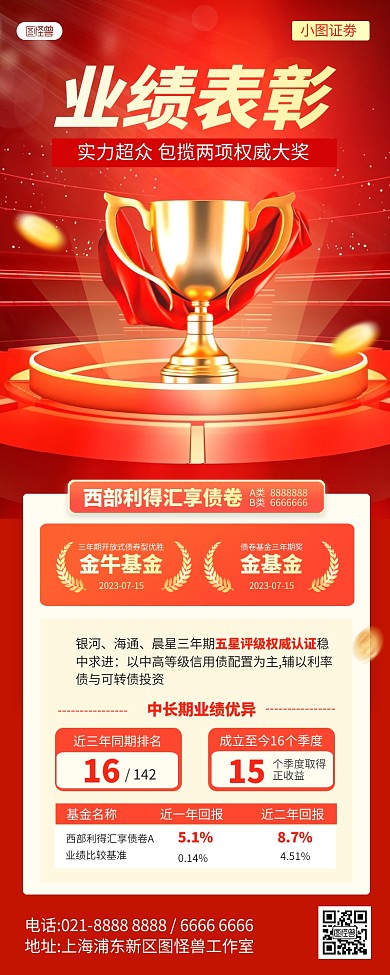 红色金融行业喜报业绩表彰AIGC营销长图