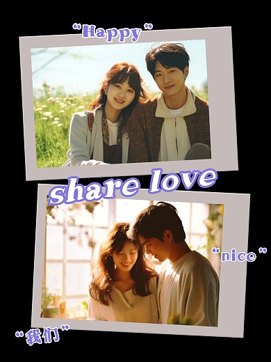 情侣晒照拍立得拼图效果模板